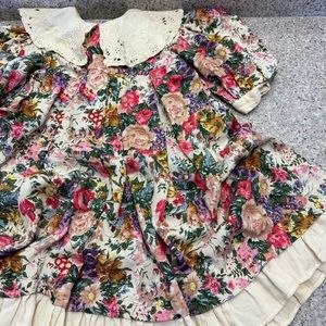 80s vintage Nanny J girls size 6 puff sleeve floral dress with collar